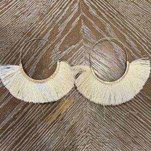 Cream Fringe Hoop Earrings